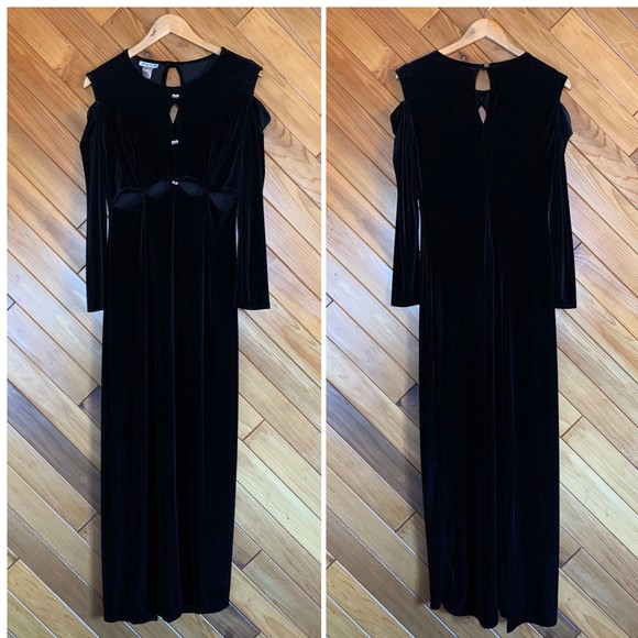 Vintage 80s/90s Velvet Cold Shoulder Maxi Dress - Picture 2 of 8